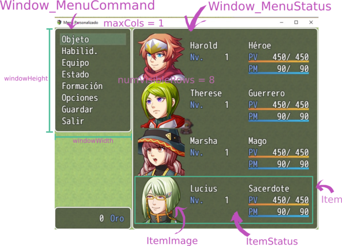 componentes menú RPGMakerMV