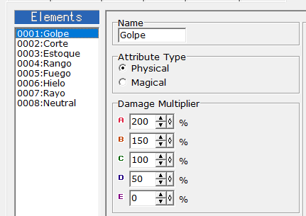 Elementos usados en el sistema de batalla de RPG Maker 2003